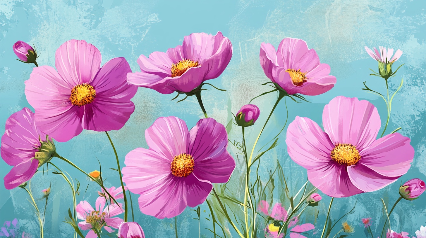 梦幻粉色波斯菊花卉图