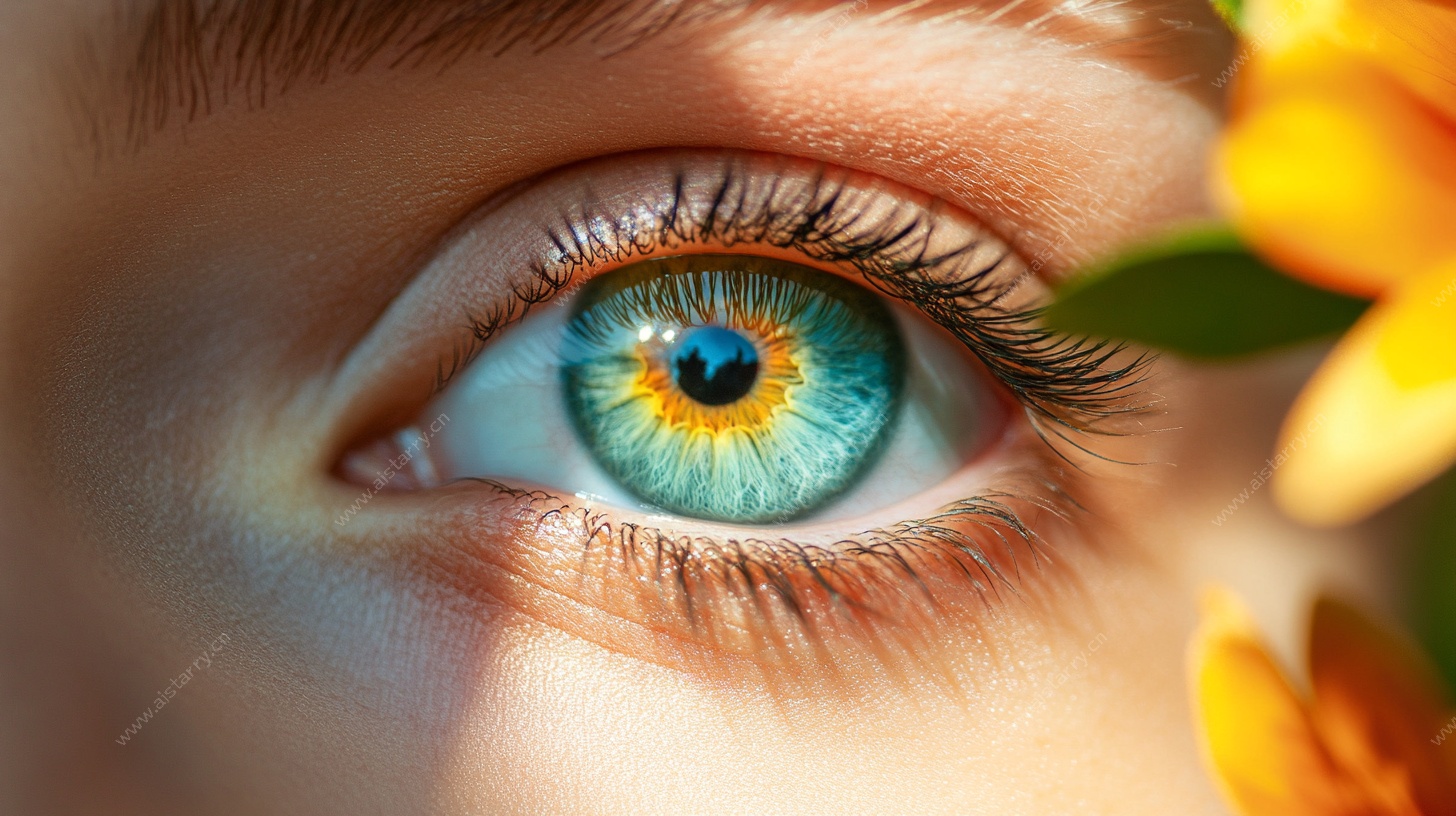 梦幻蓝眸与娇艳黄花