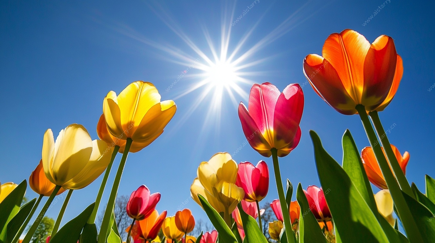 阳光下的多彩郁金香