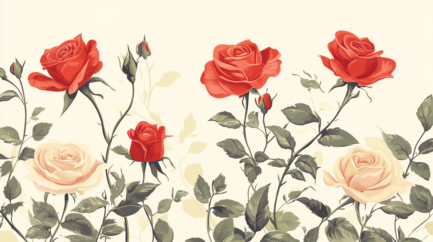 复古风格玫瑰花卉插画