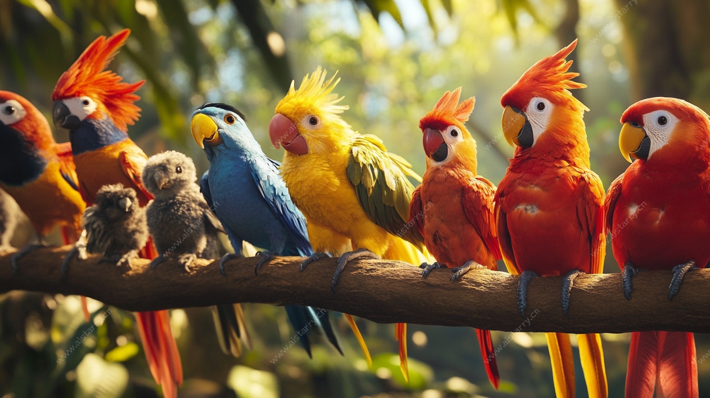 多彩鹦鹉栖息枝头