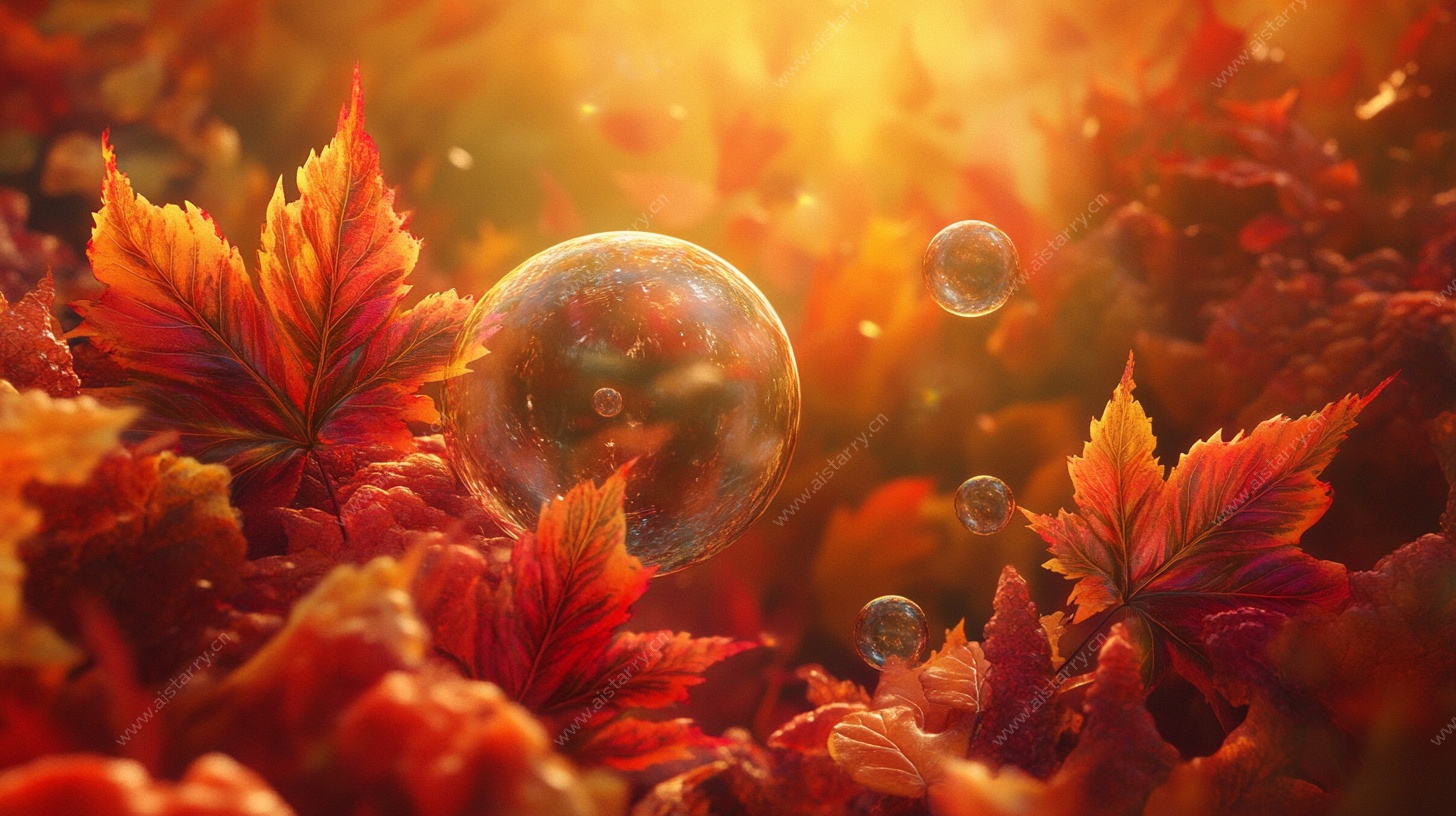 秋日枫叶间的梦幻泡泡
