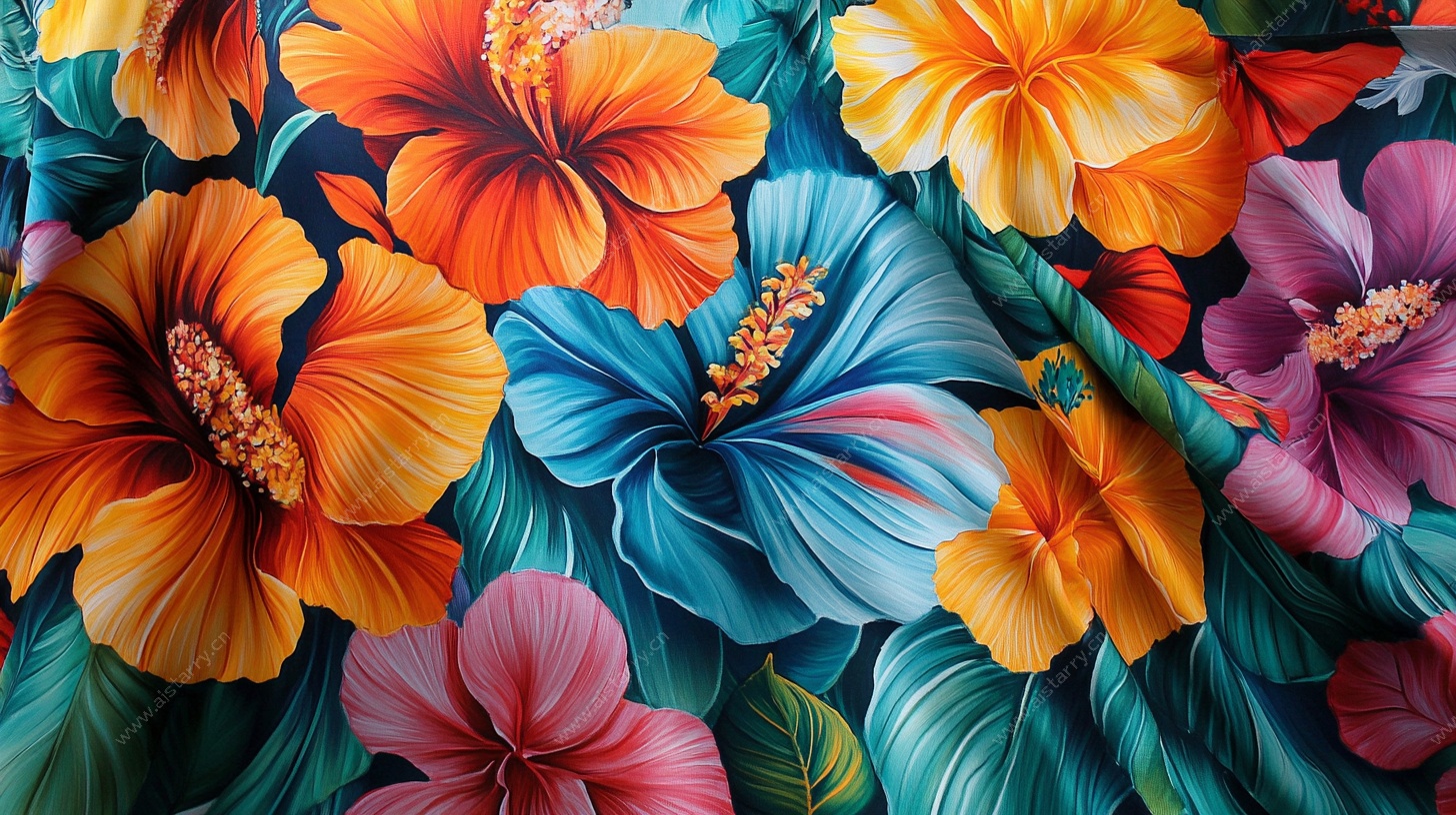 绚丽扶桑花织物图案