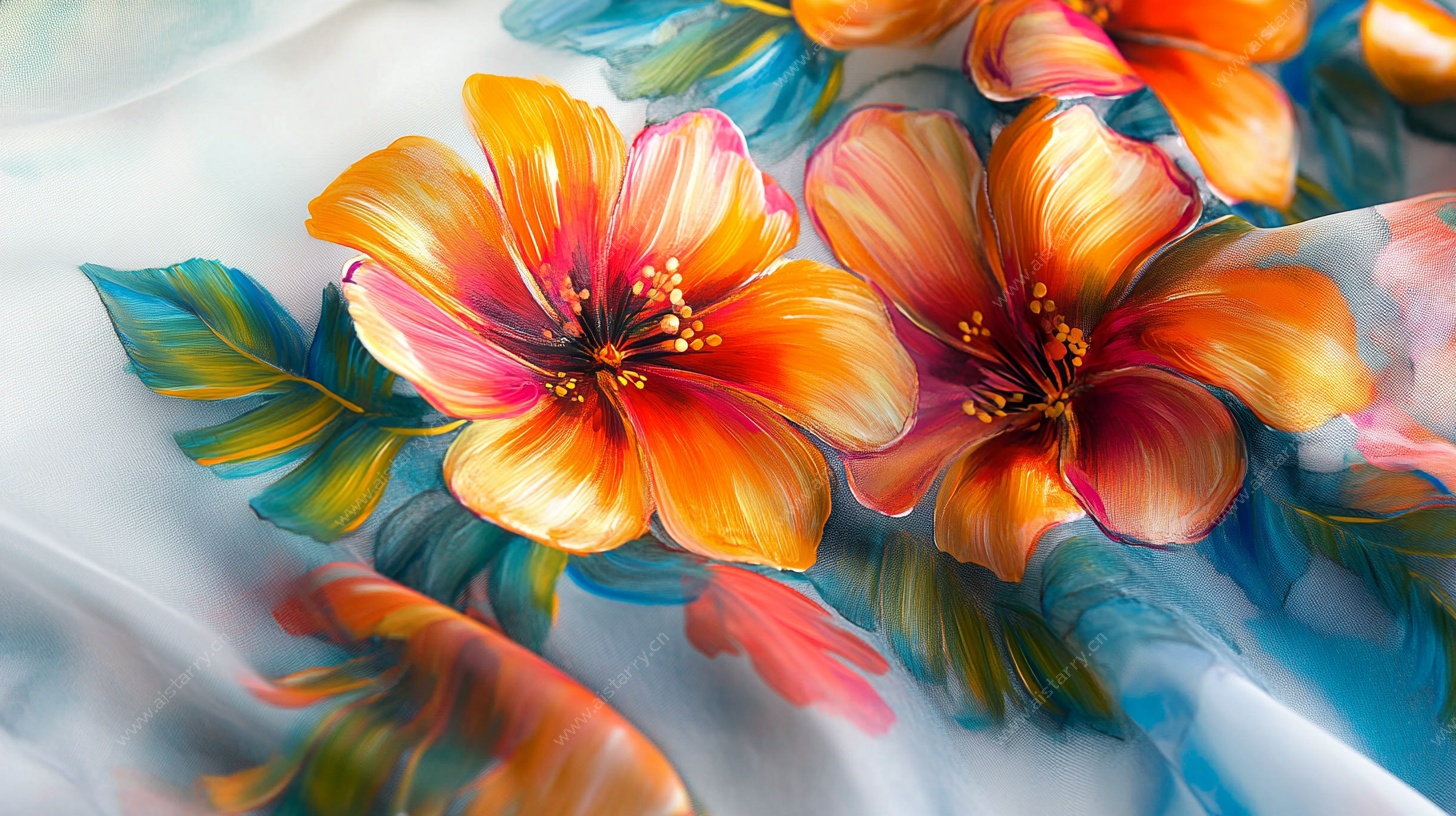 绚丽花卉图案的丝绸布料