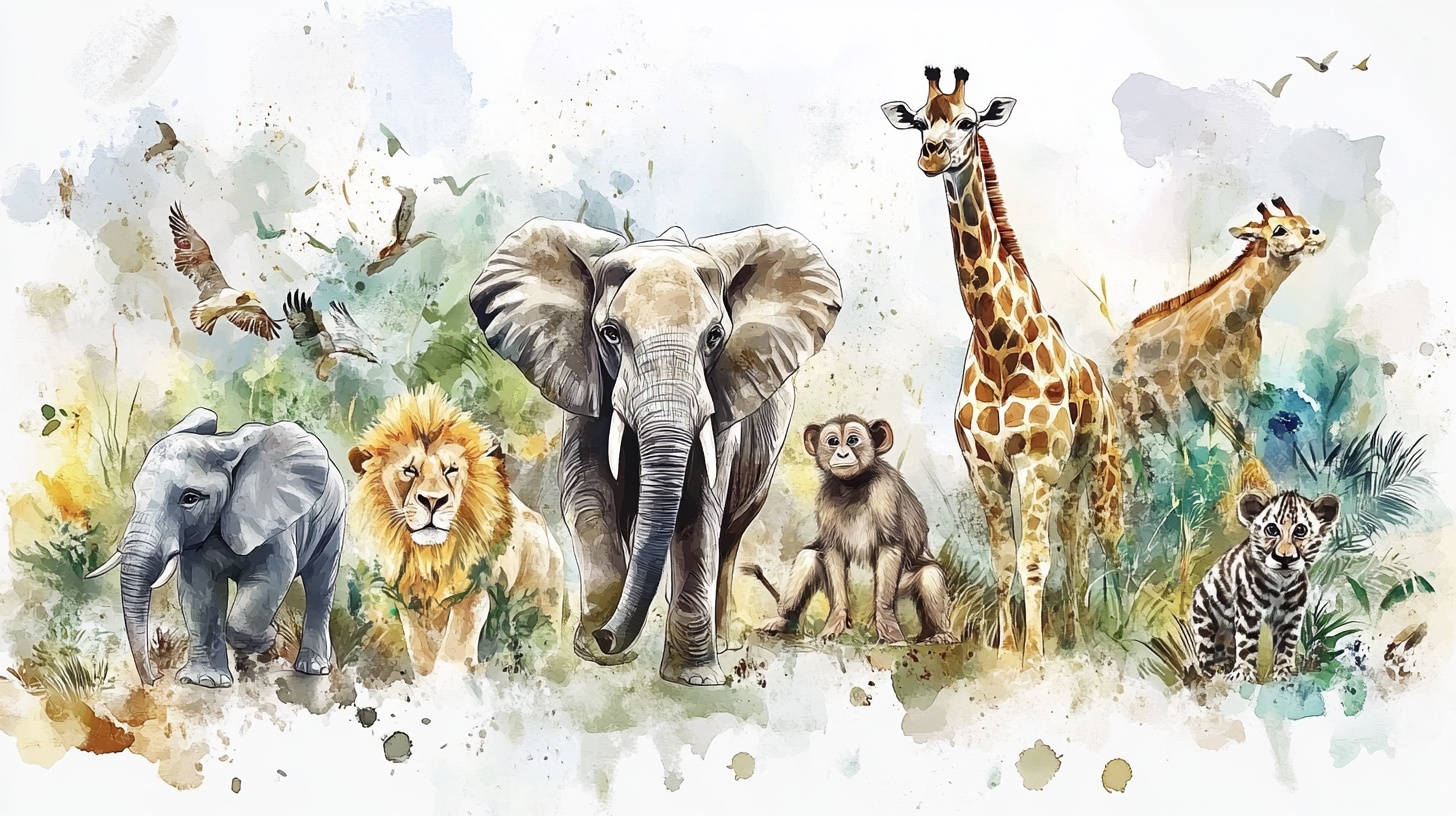 水彩风野生动物大集合