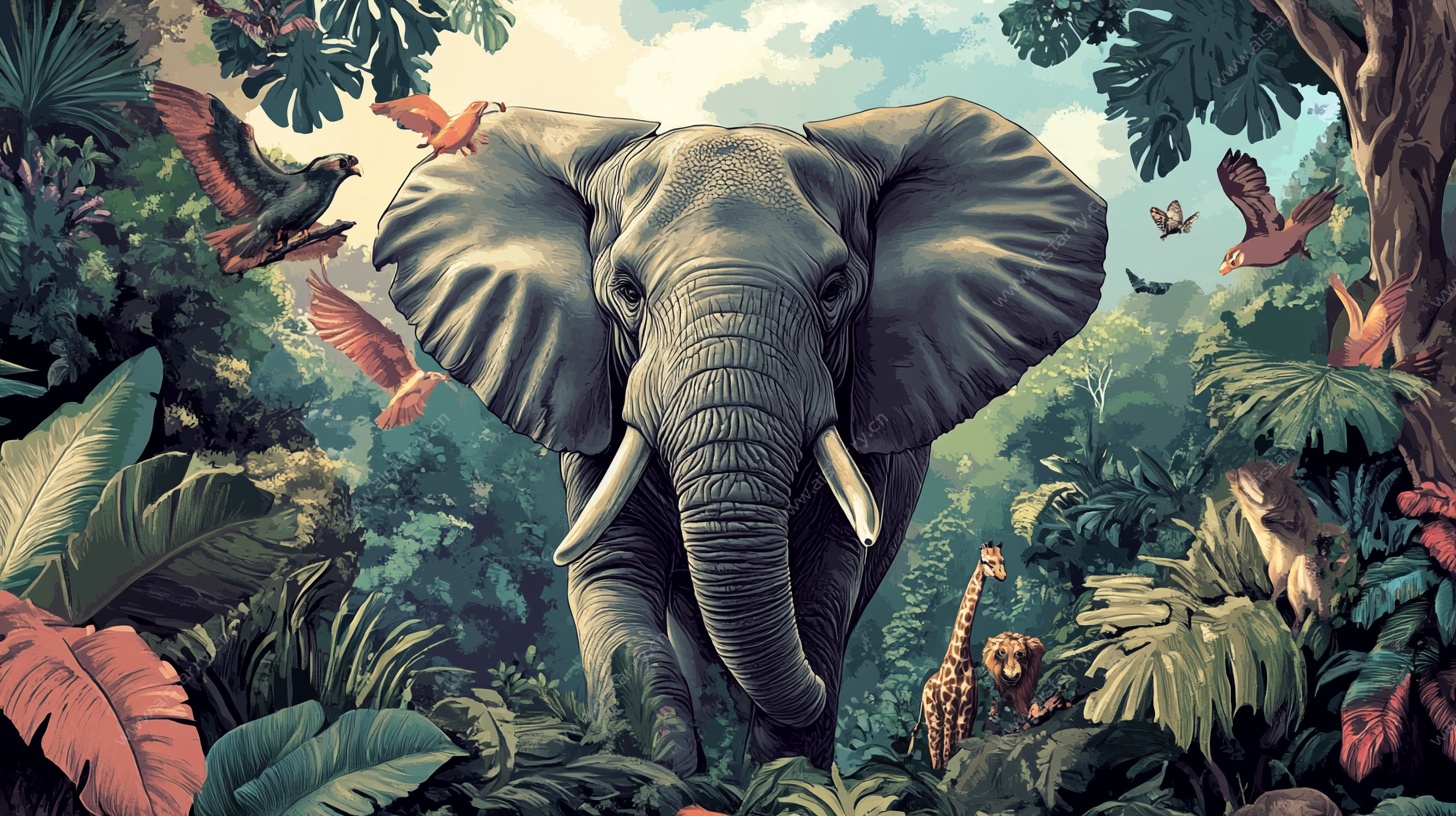 大象漫步于热带雨林之中