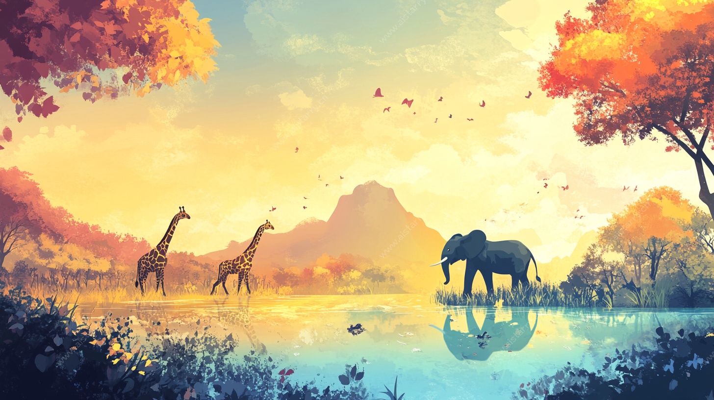 秋日草原动物和谐景象