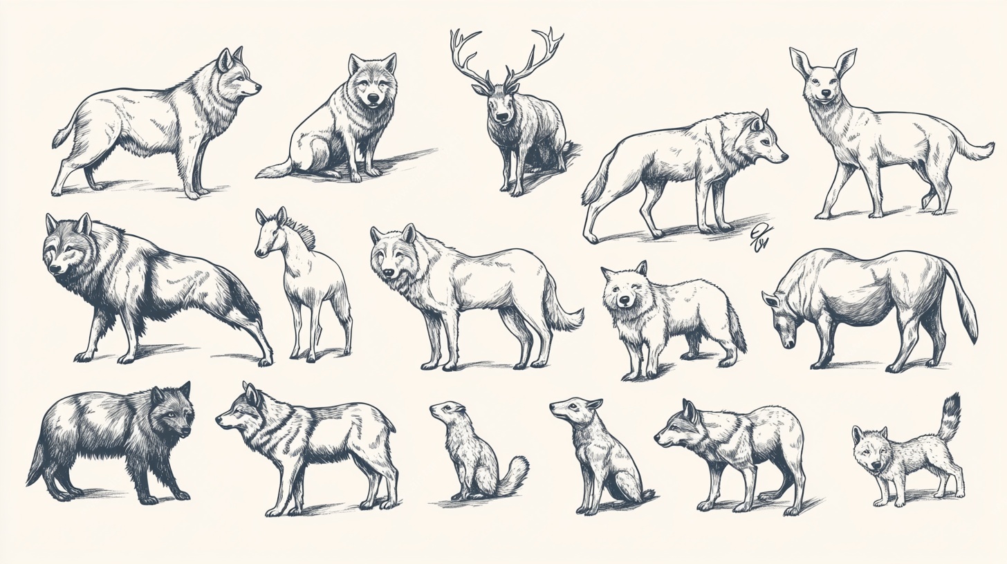 手绘野生动物集合