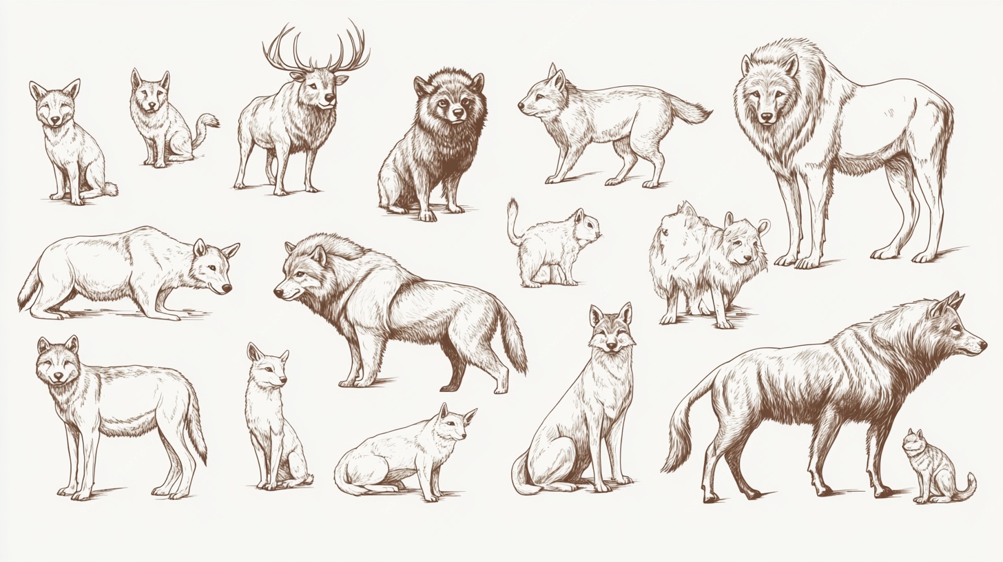 手绘野生动物集合