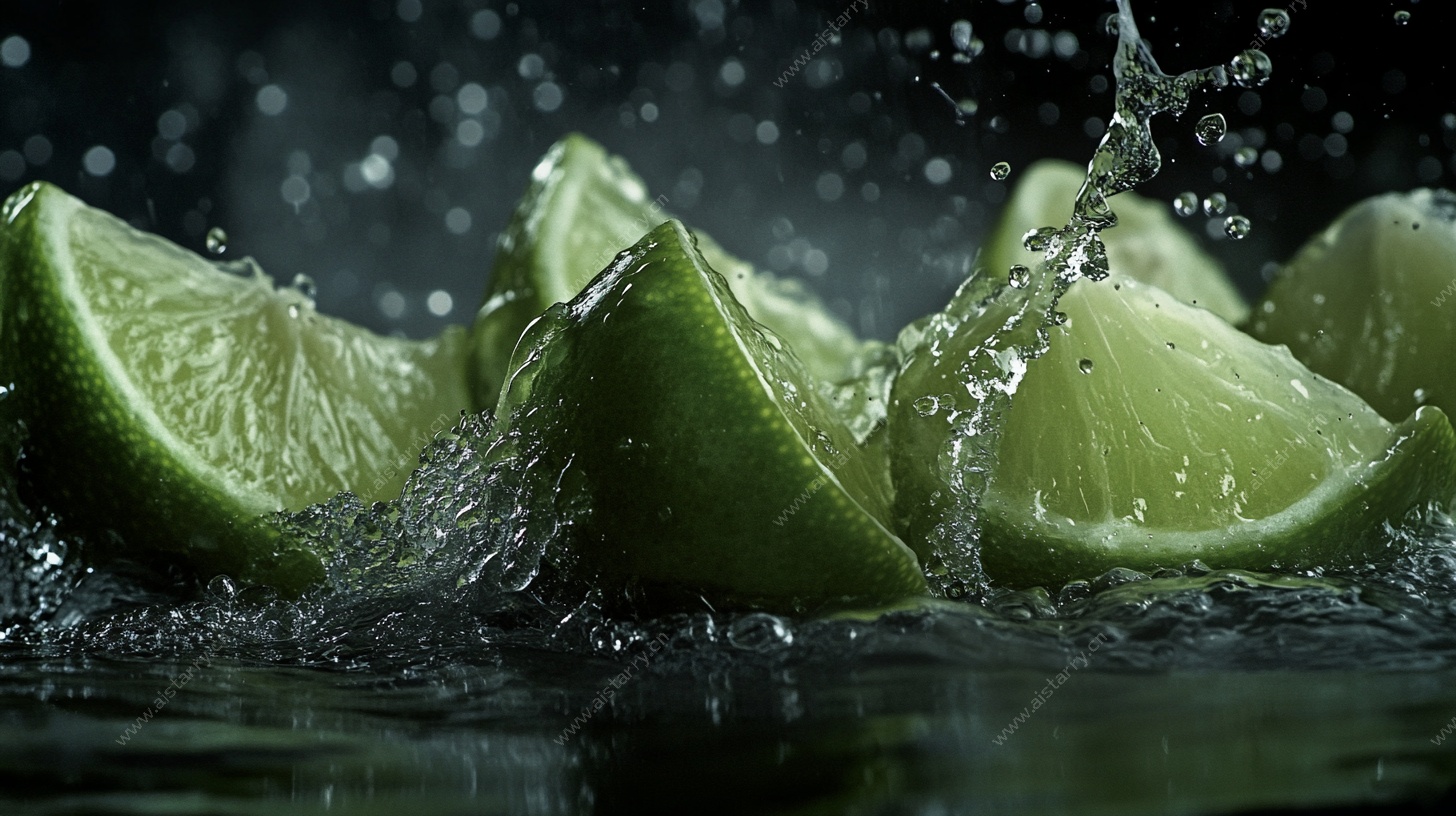 青柠入水瞬间水花飞溅