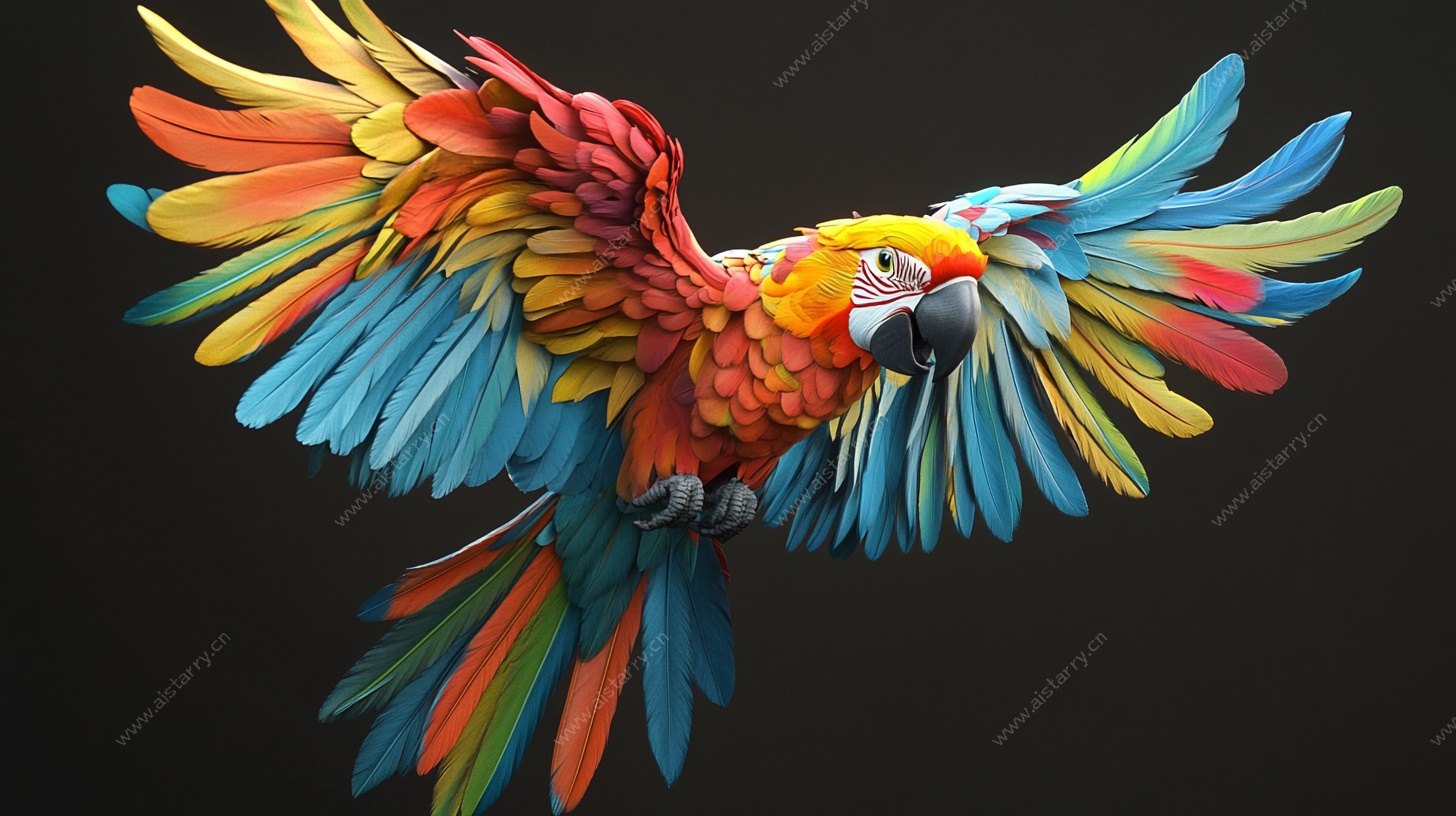 彩色鹦鹉展翅飞翔