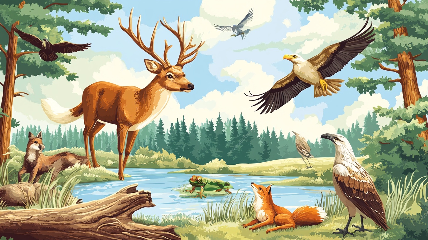 森林动物和谐景象