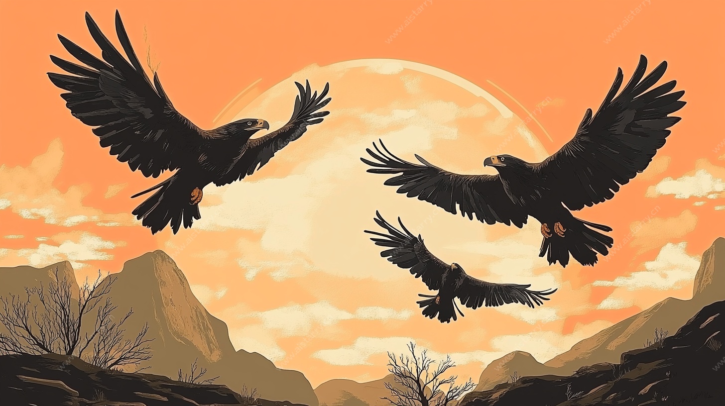 夕阳下翱翔的雄鹰