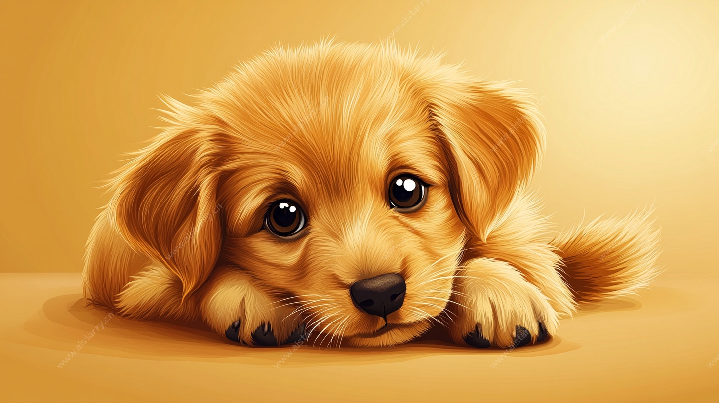 趴着的可爱金毛幼犬