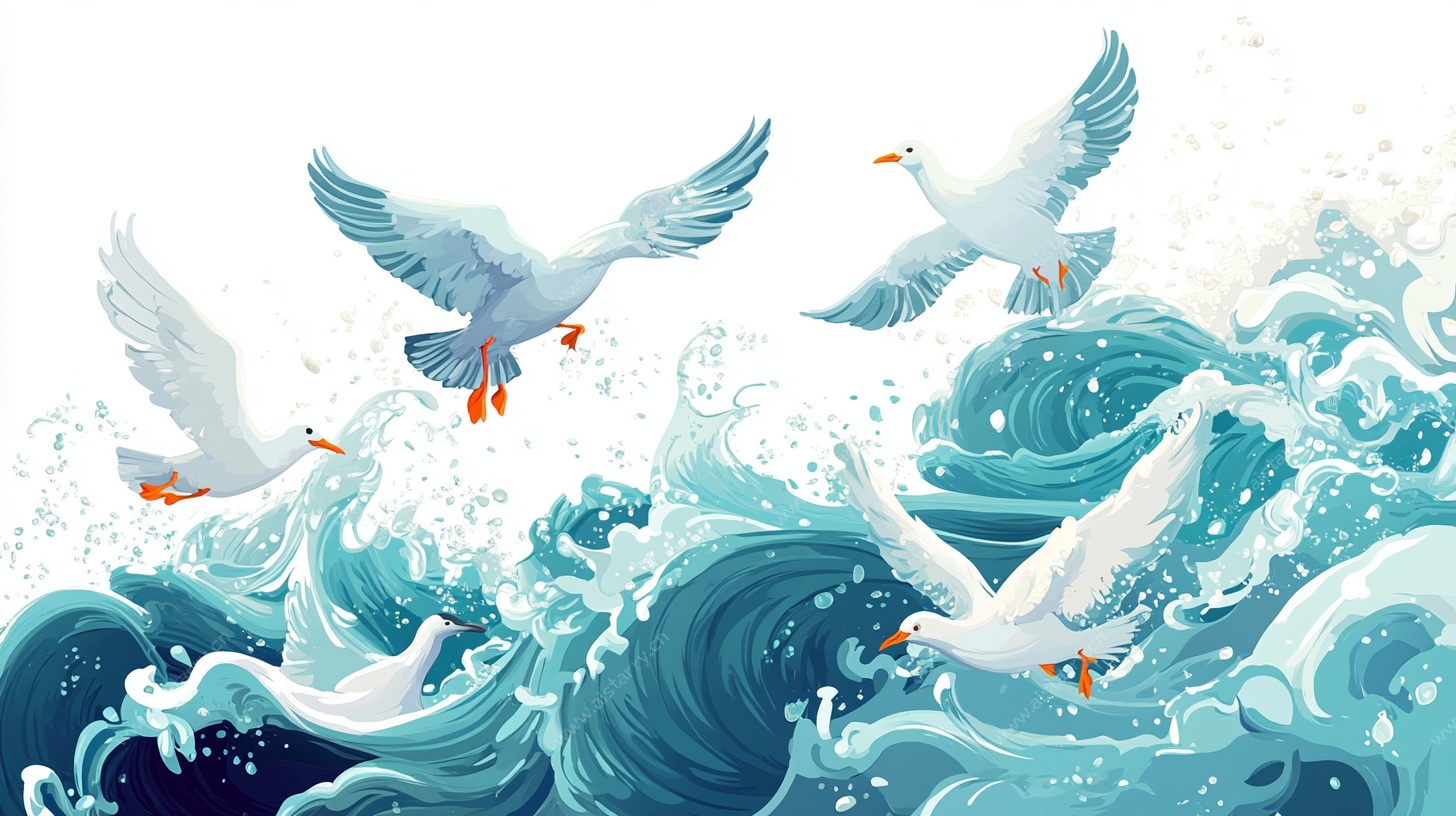海鸥逐浪图