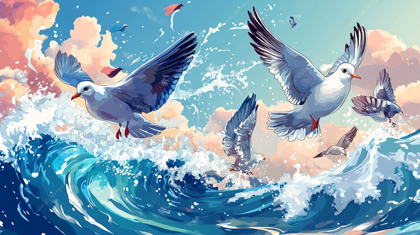 海鸥翔于碧海蓝天间