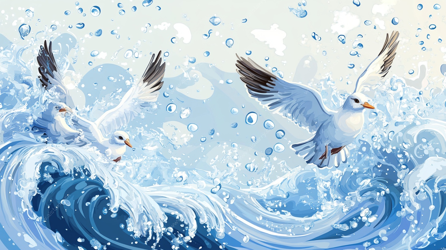 海鸥逐浪图