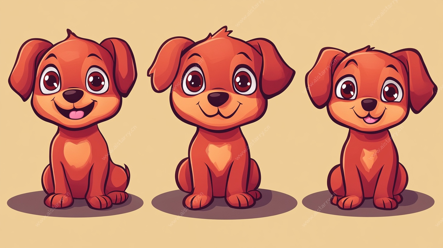 三只可爱卡通小狗