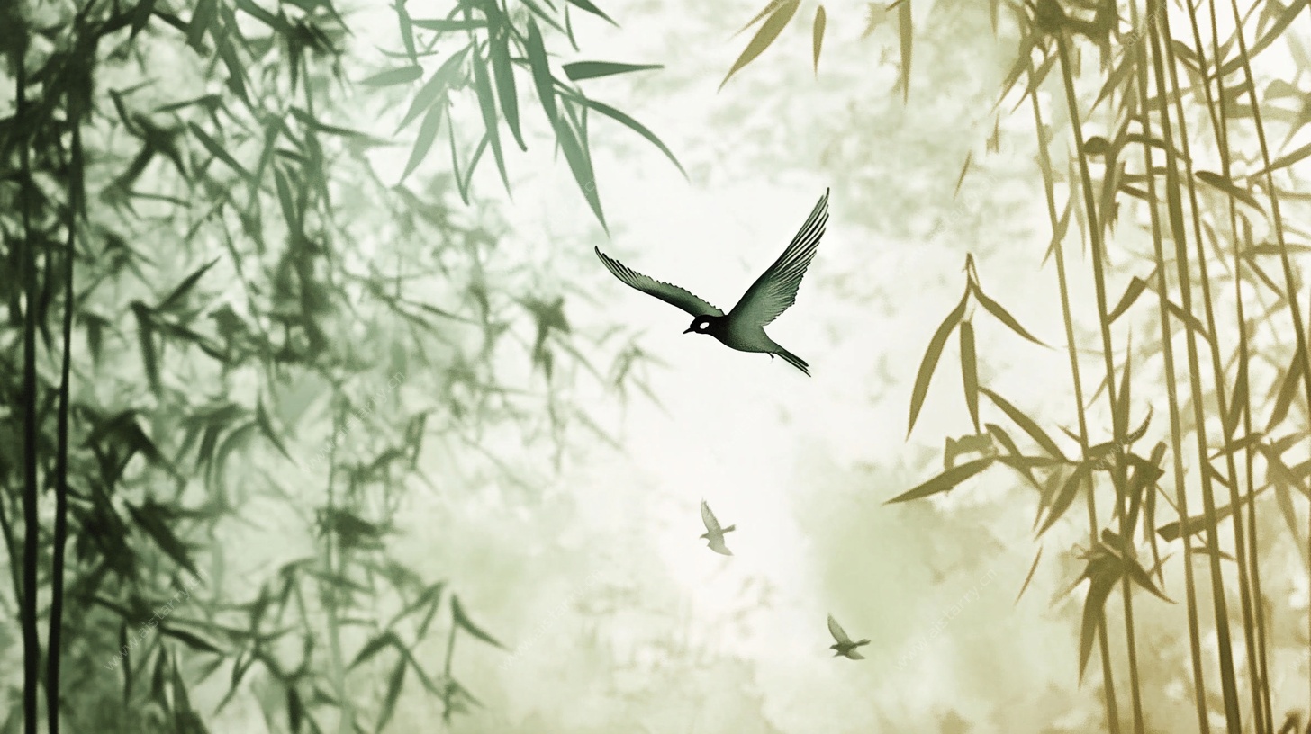 竹林飞鸟图