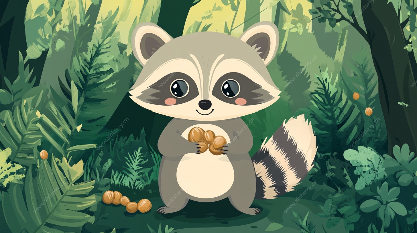 森林中的浣熊觅食时刻