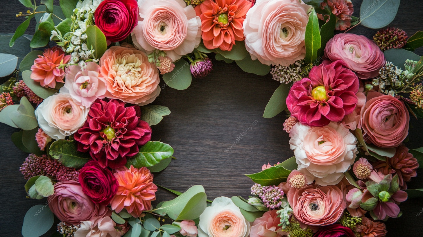 多彩花卉花环装饰图