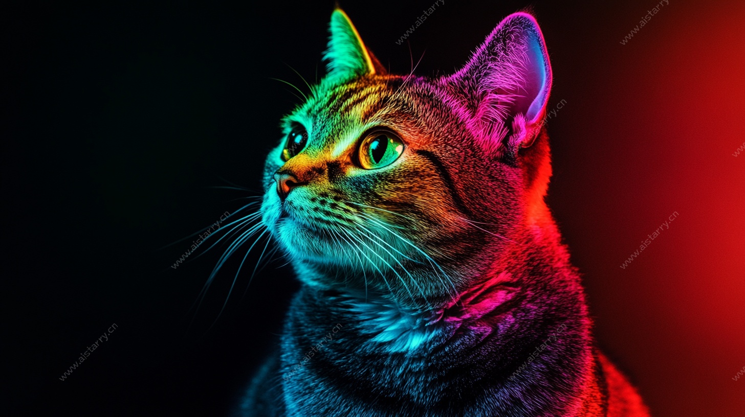 霓虹光影下的炫酷猫咪