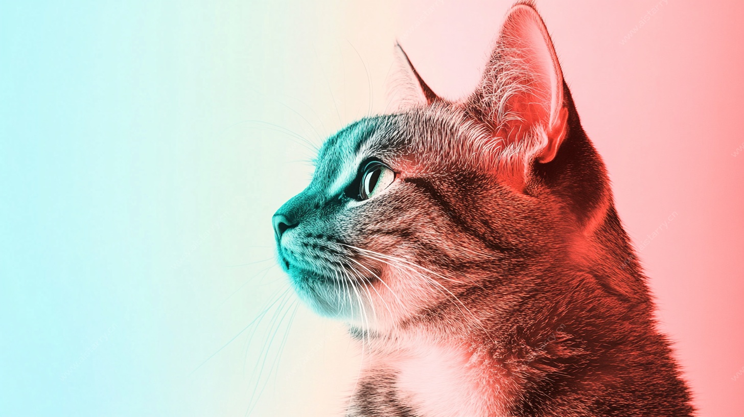 彩色光影下的可爱猫咪