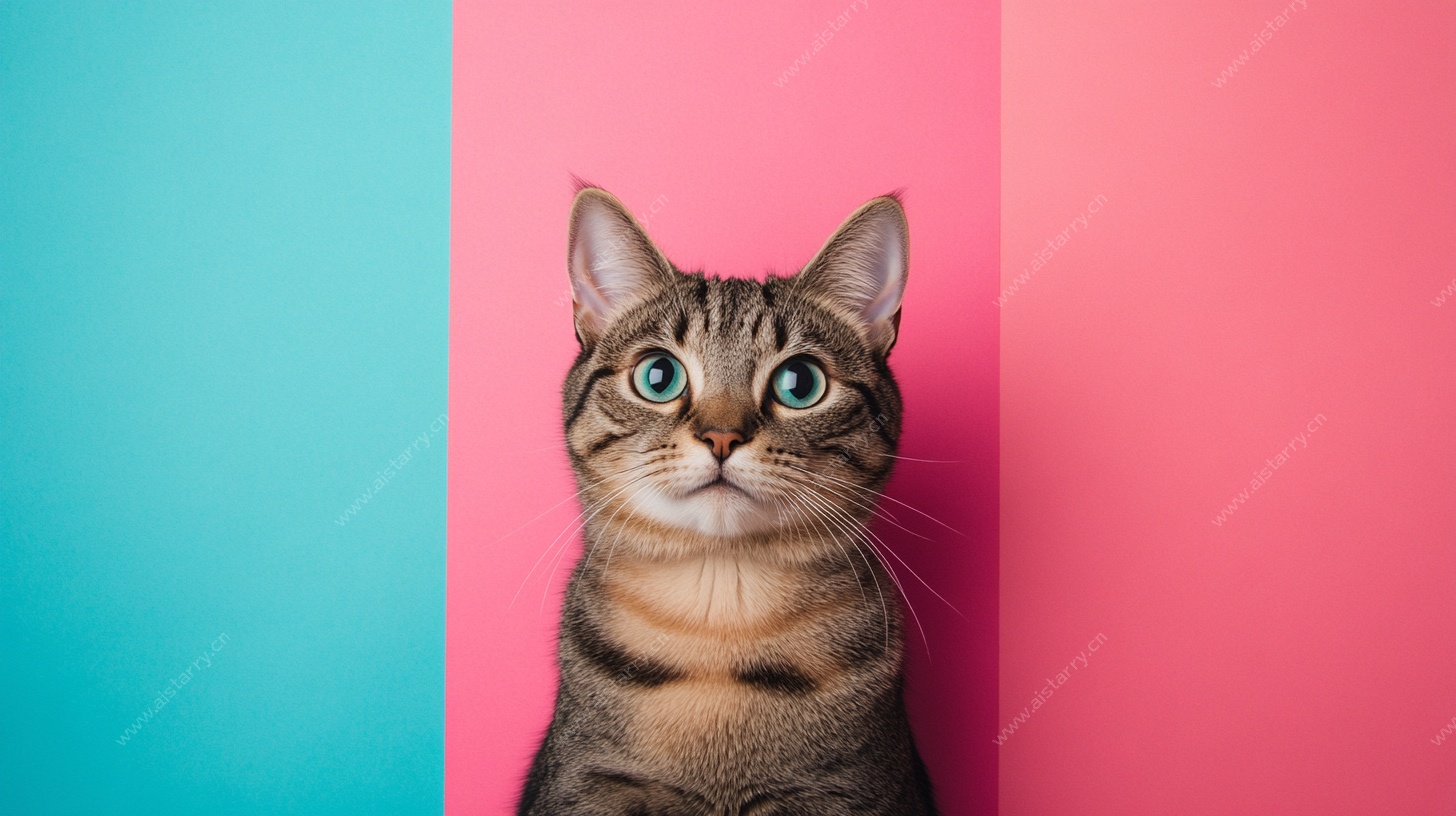 多彩背景下的可爱条纹猫