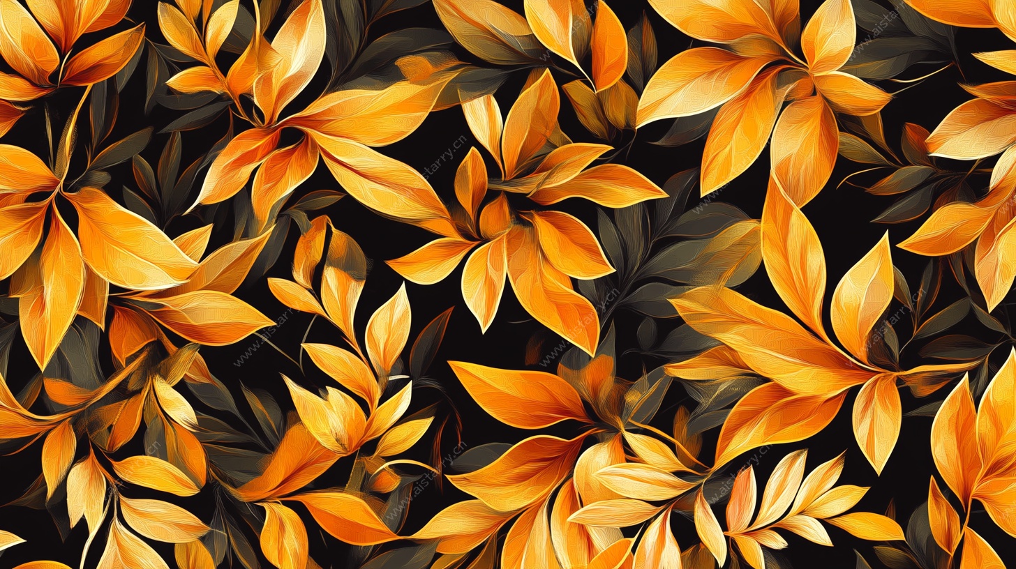 金黄叶片无缝图案背景