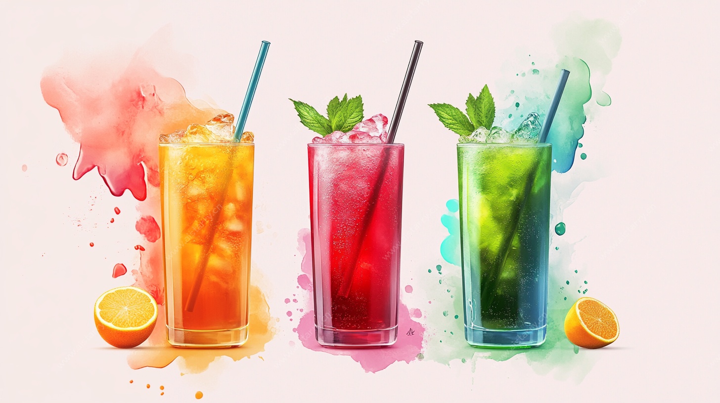 水彩风多彩夏日清凉饮品