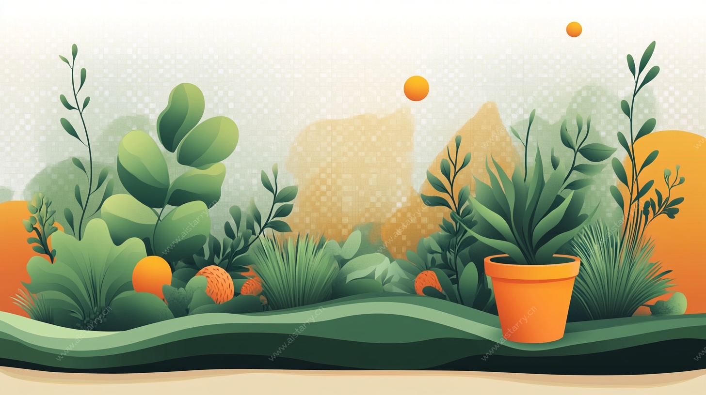清新绿植盆栽插画场景