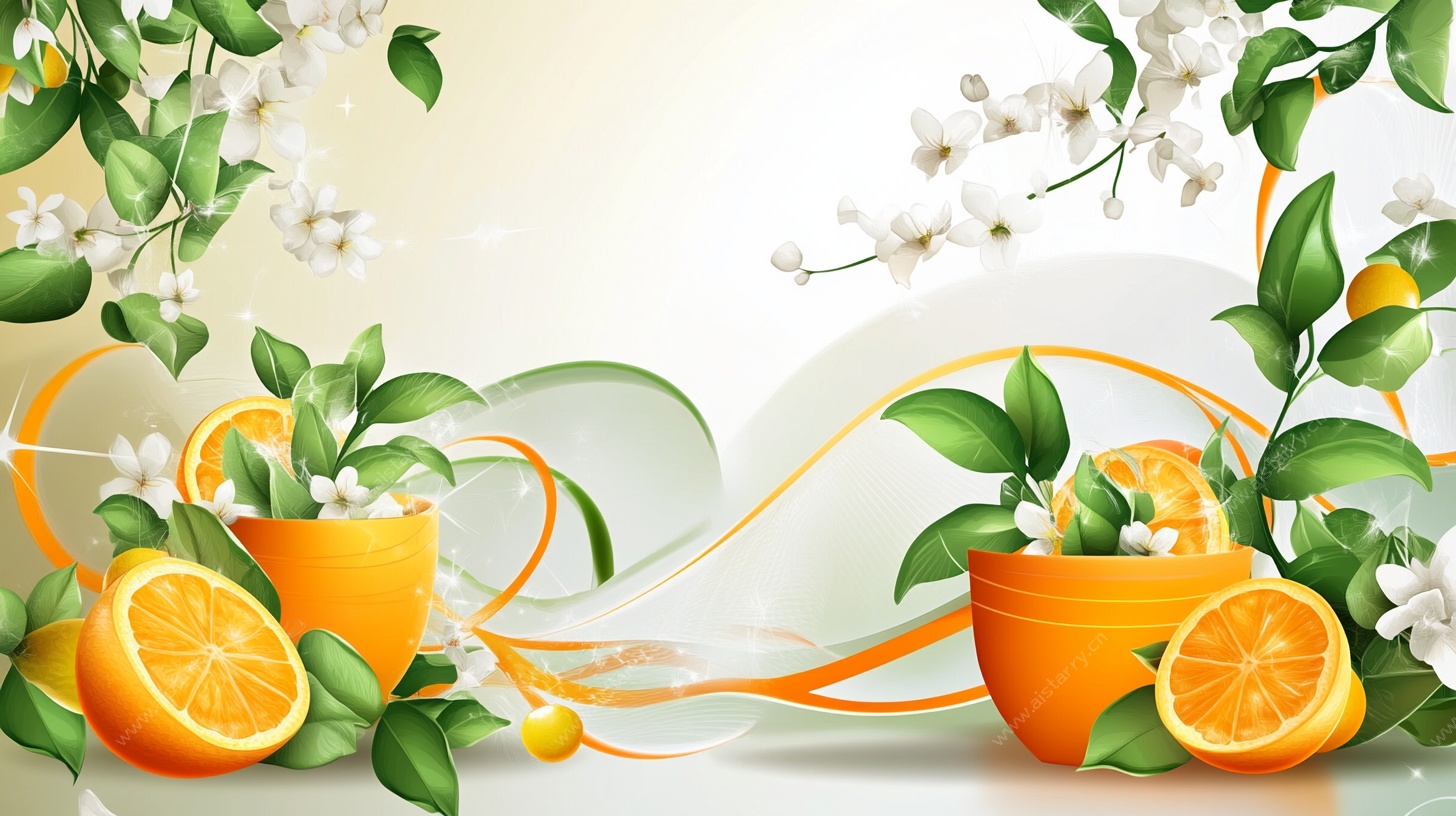清新柑橘花卉背景图