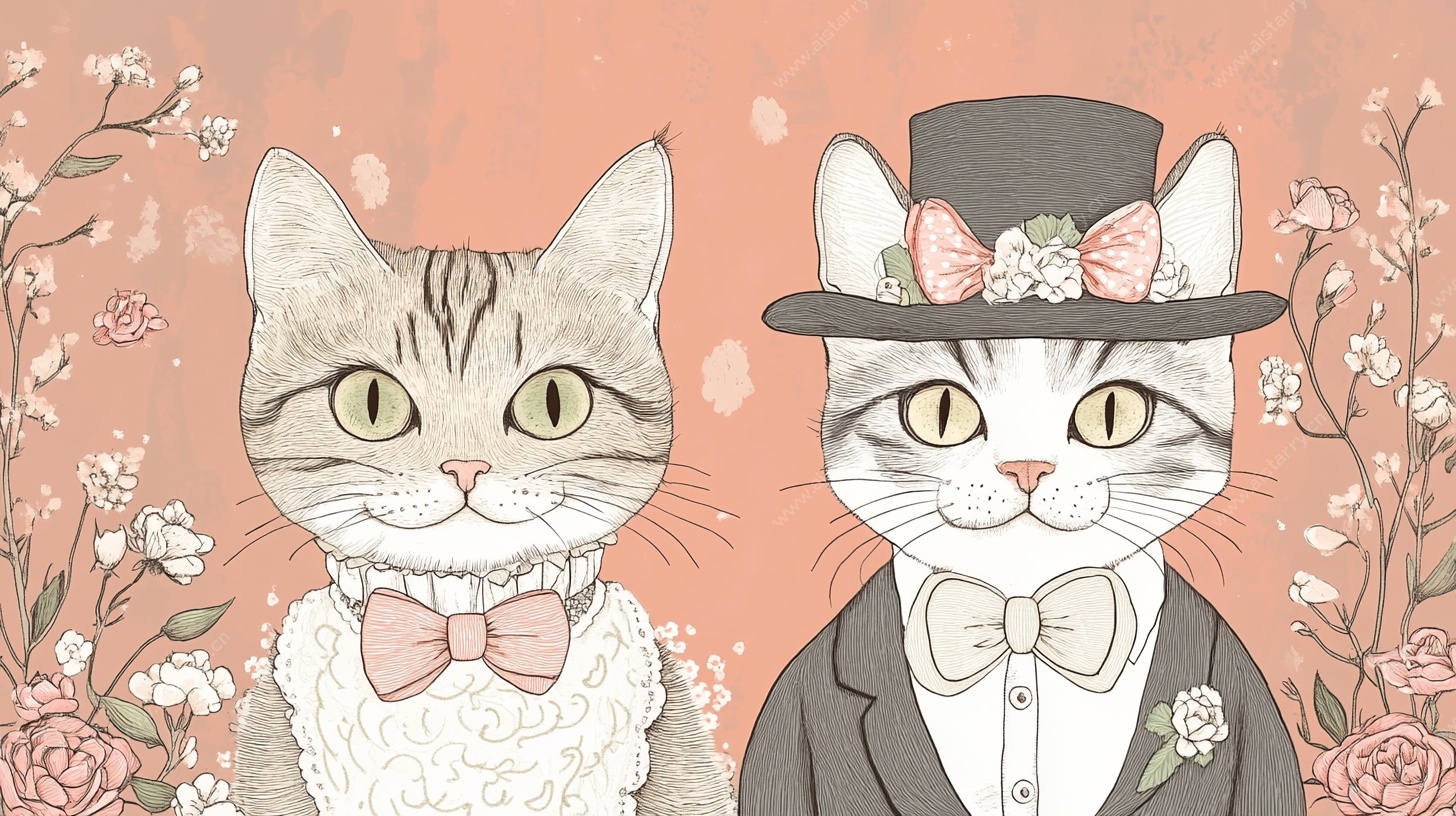猫咪婚礼装扮插画