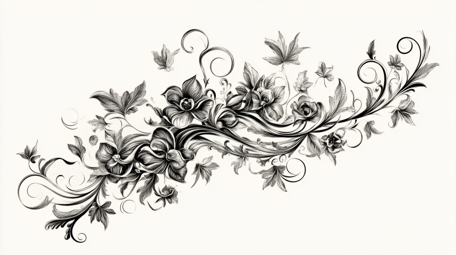 黑白花卉藤蔓装饰图案
