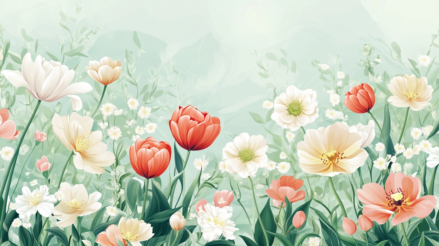 春日花卉烂漫插画背景