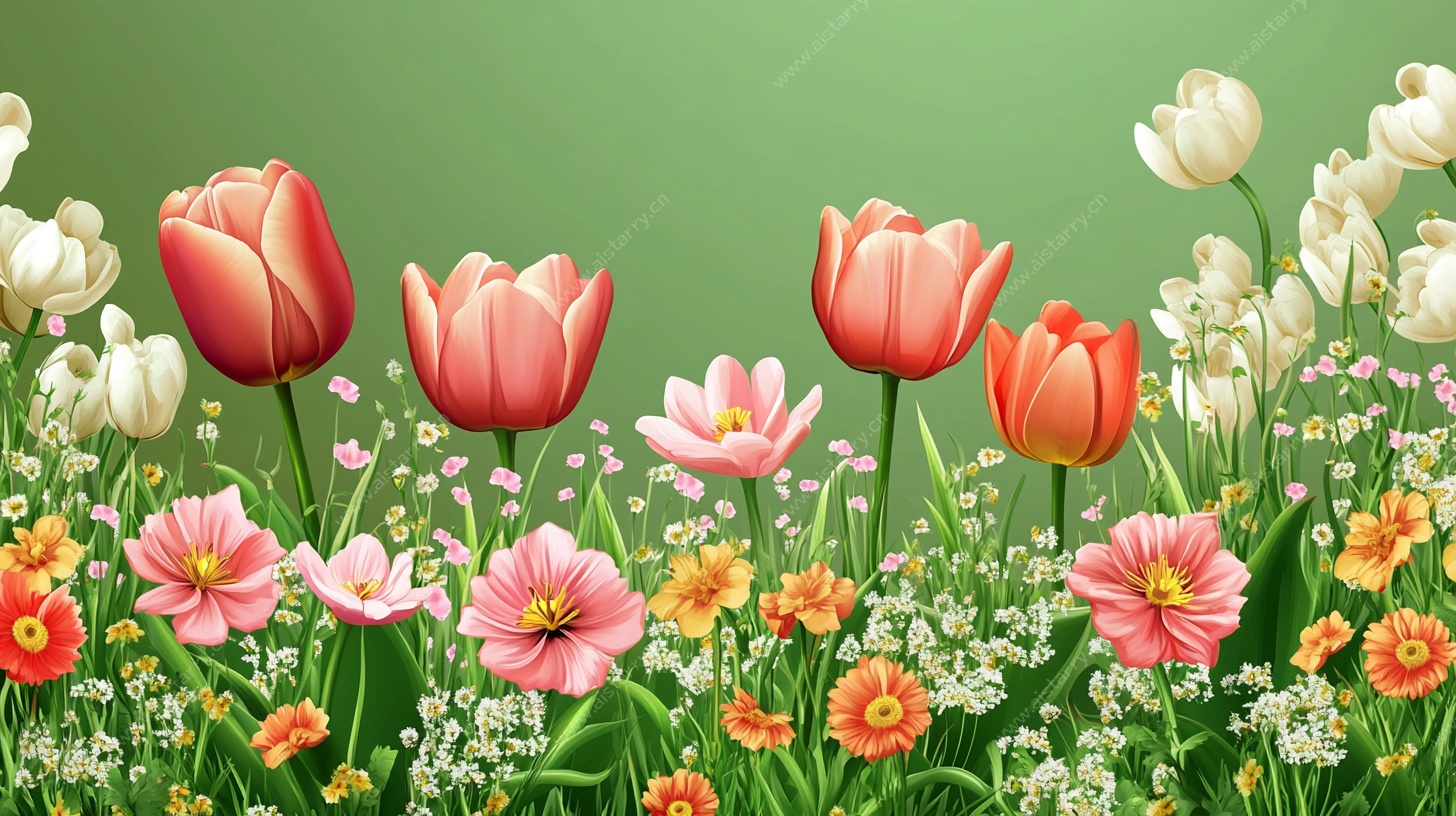 春日缤纷花卉背景图