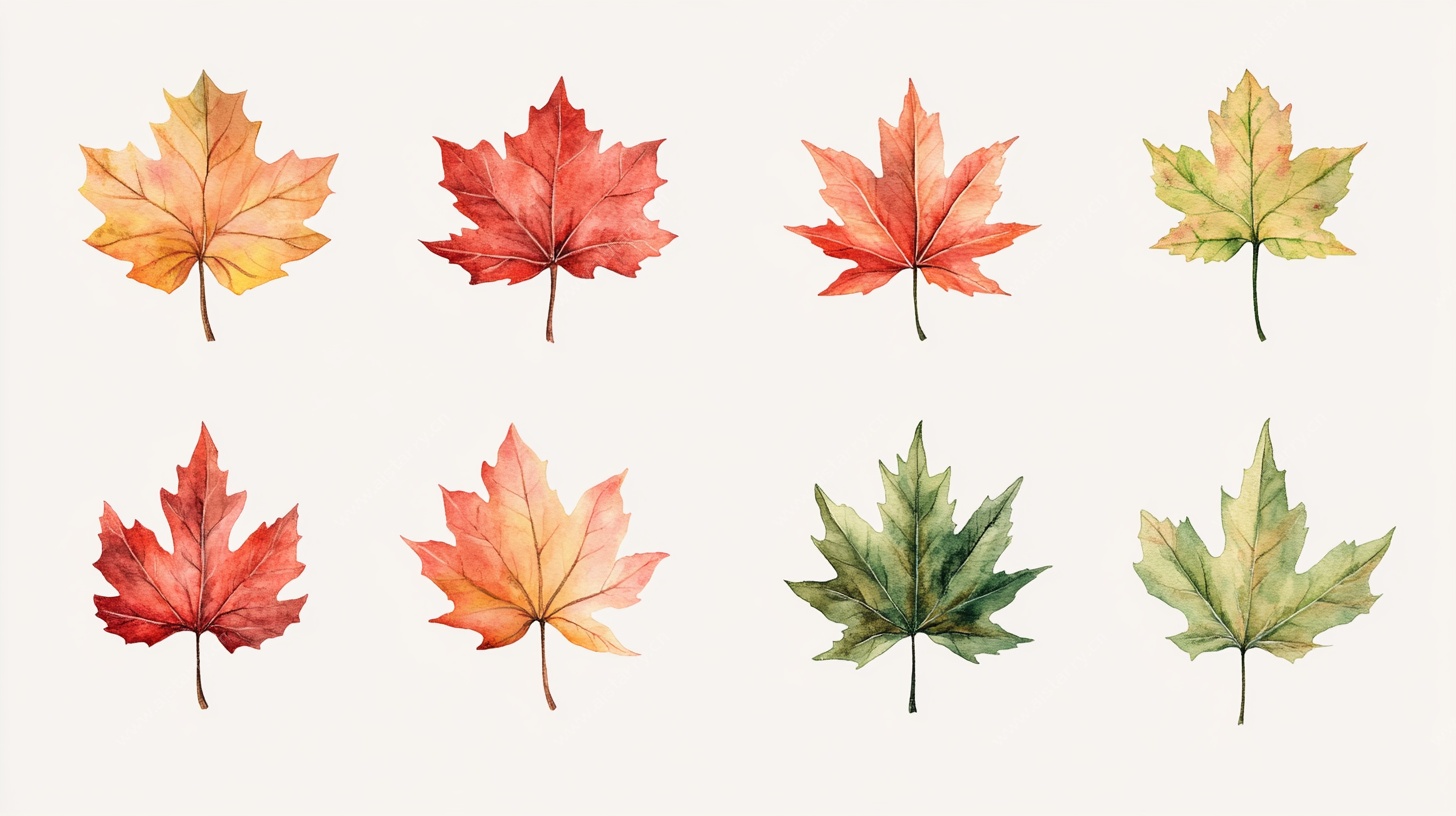 水彩绘多彩枫叶集合