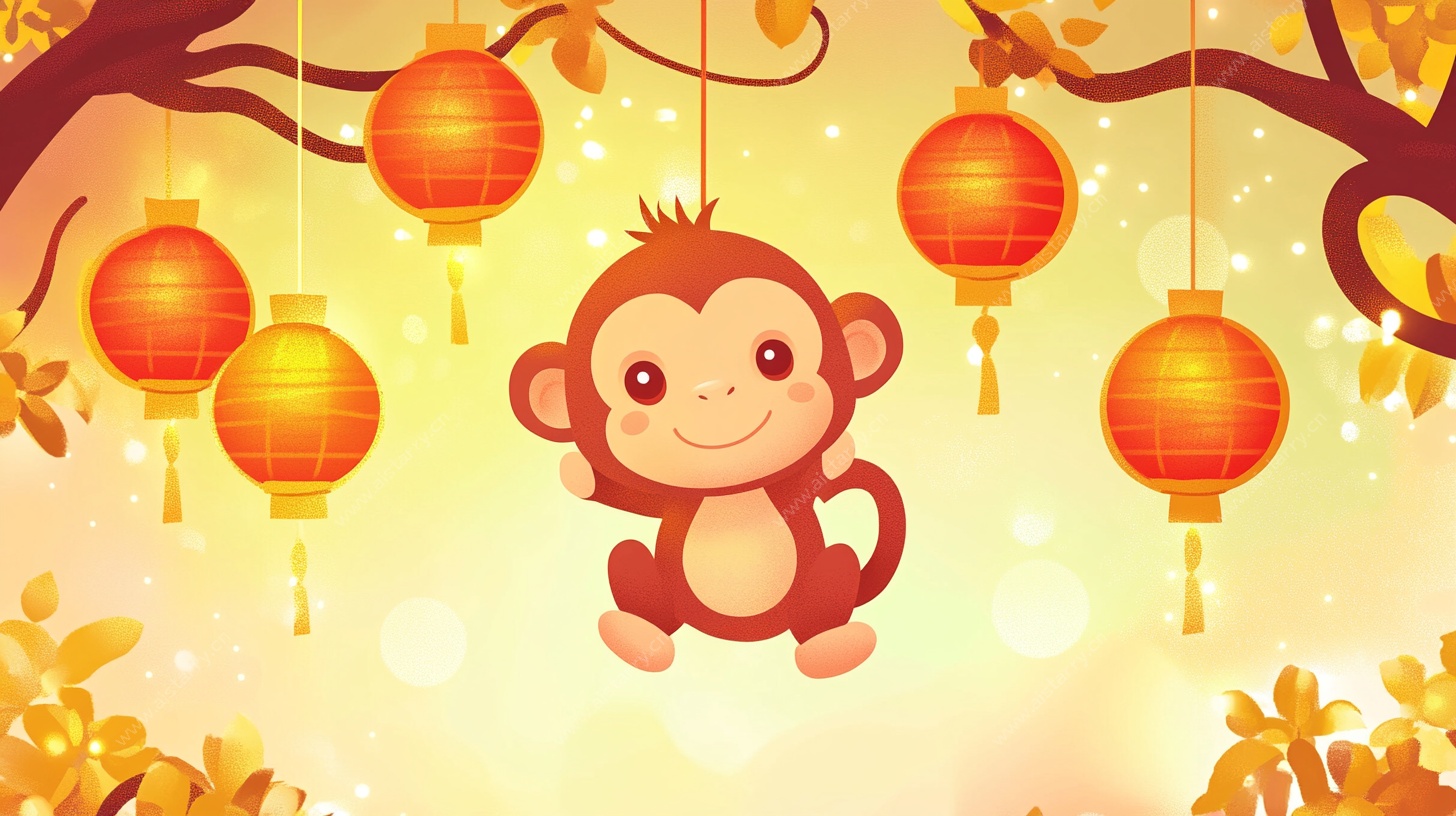 小猴闹春挂灯笼