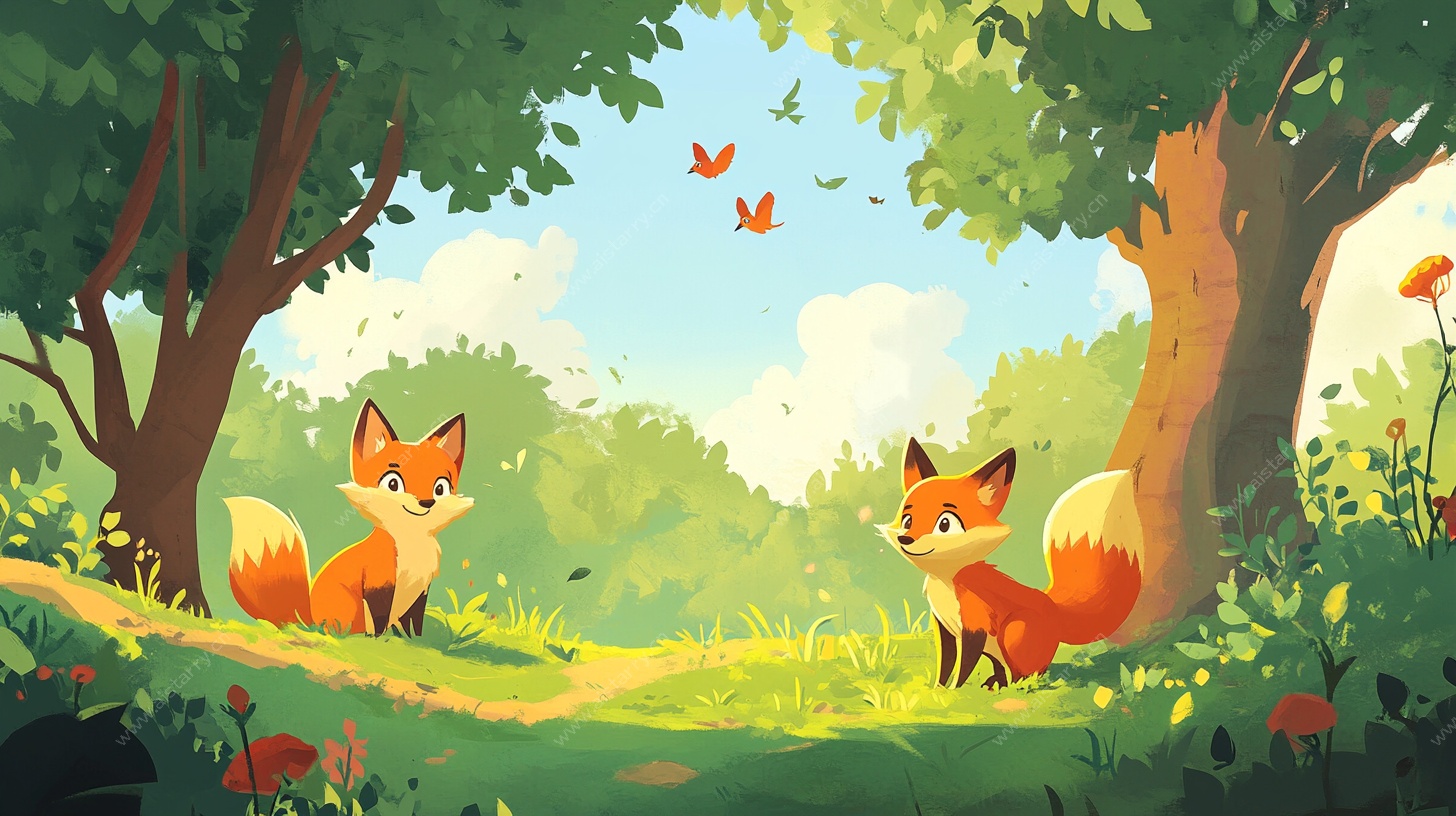 森林中的狐狸插画