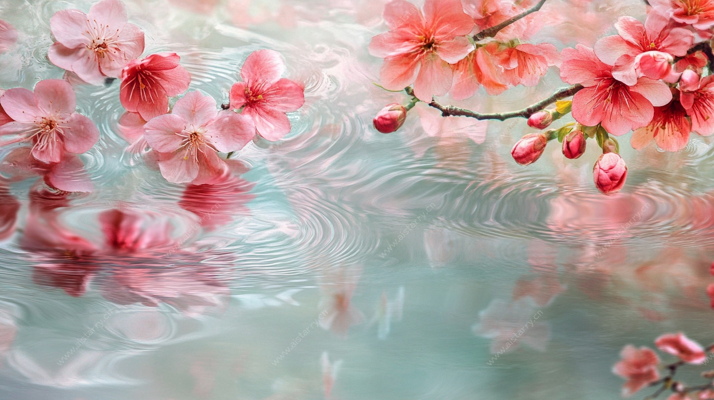 水中绽放的烂漫樱花