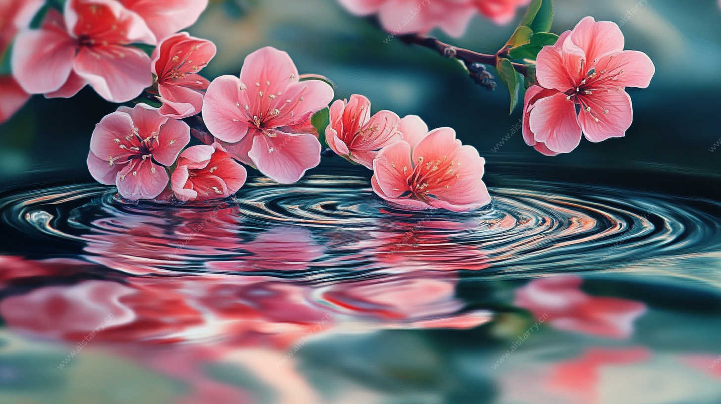 水中绽放的娇艳粉色花朵