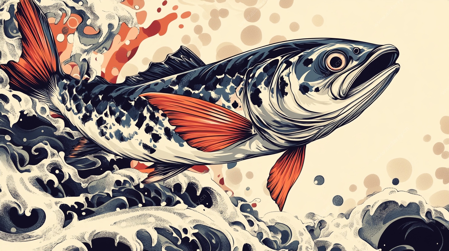 跃浪锦鲤插画
