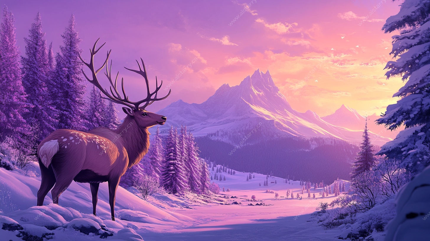 冬日山林中的梦幻麋鹿