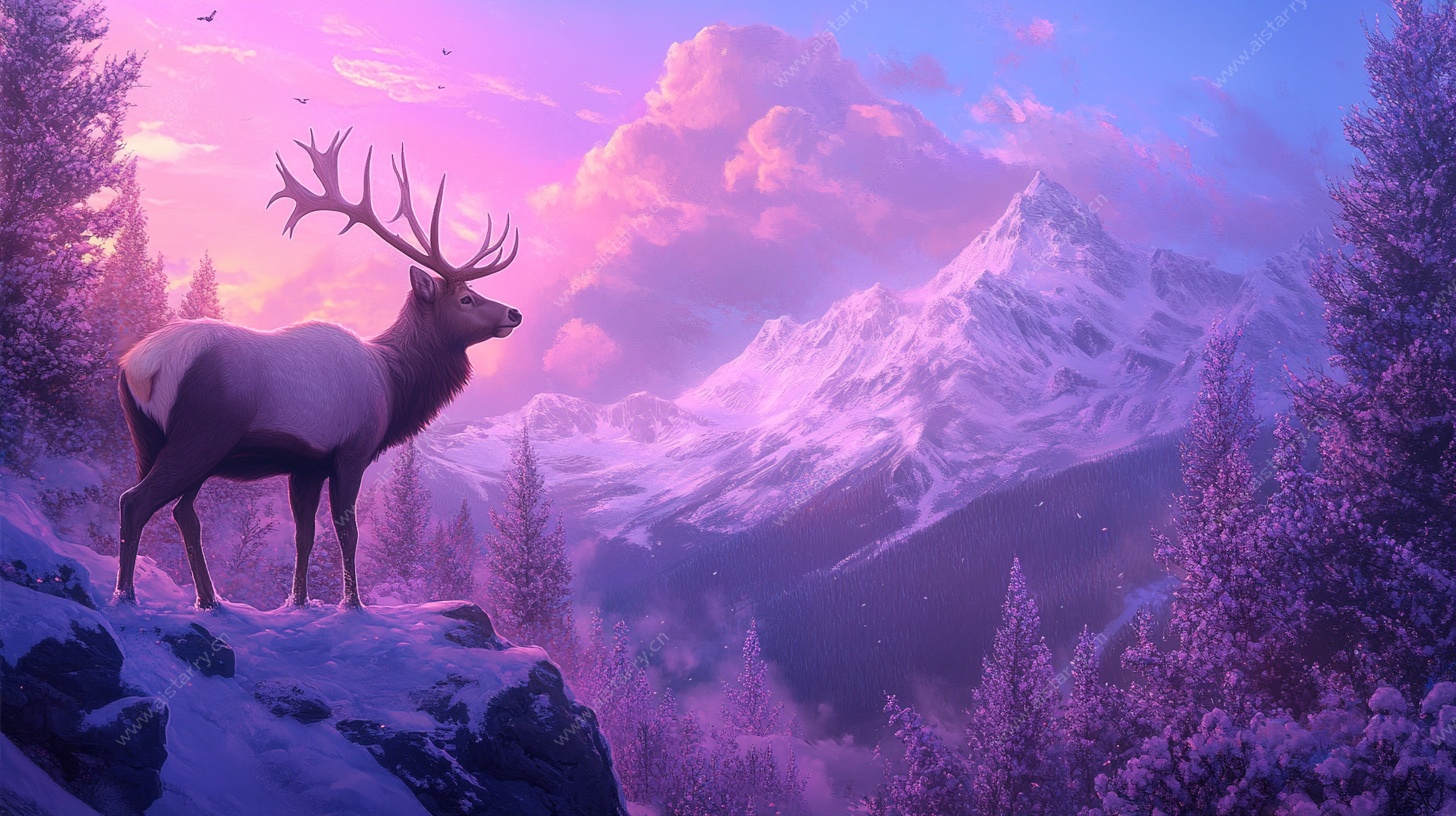 梦幻山林中的麋鹿美景