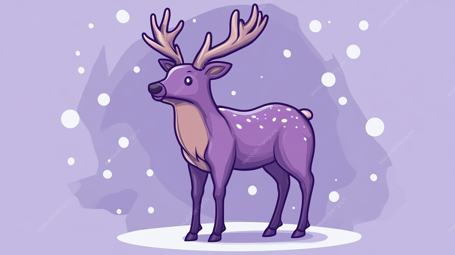紫色驯鹿雪景插画
