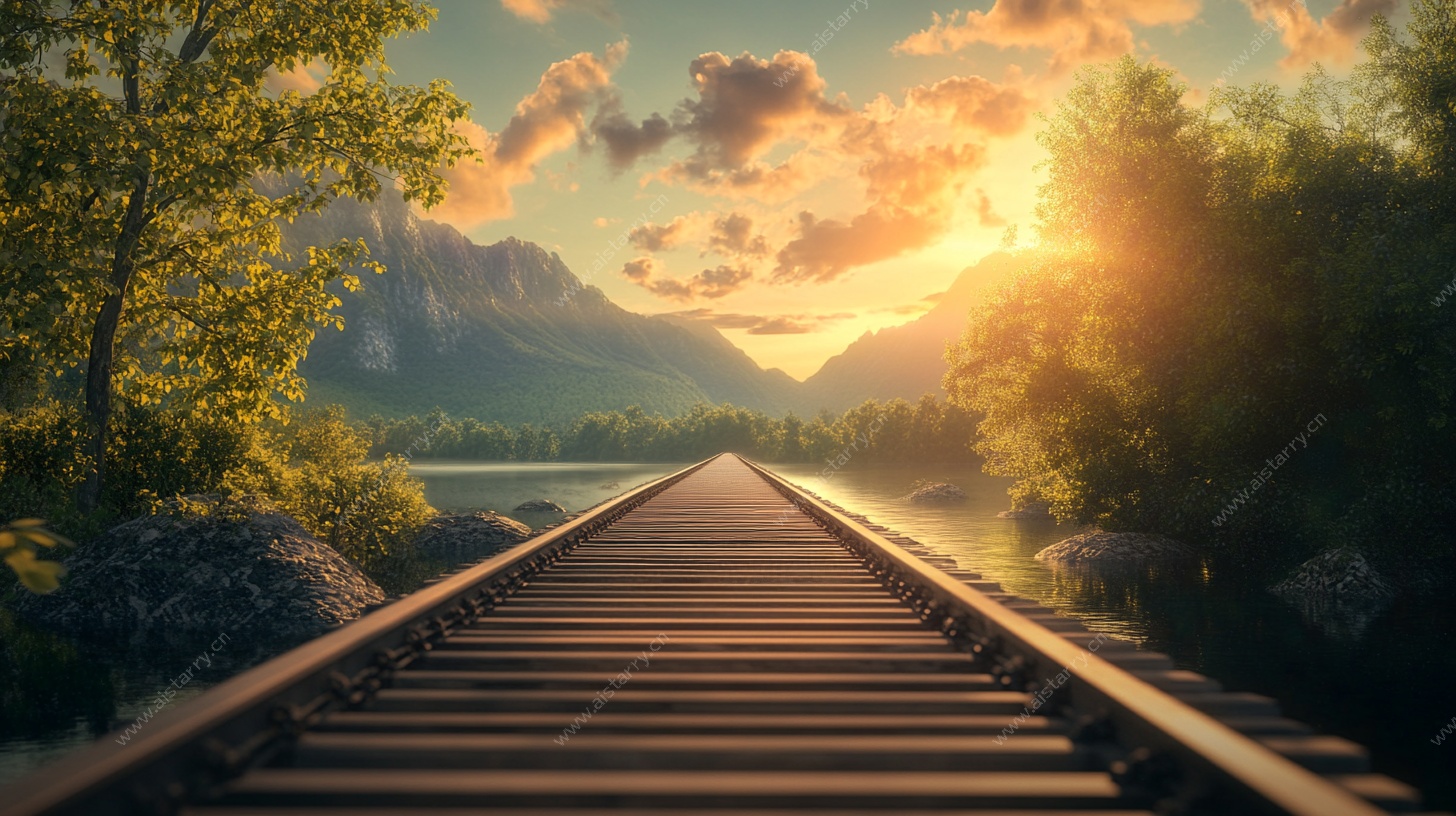 夕阳下的铁轨风景