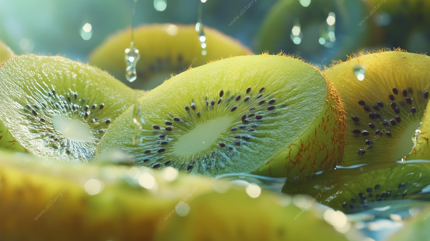 水润猕猴桃切片清新画面