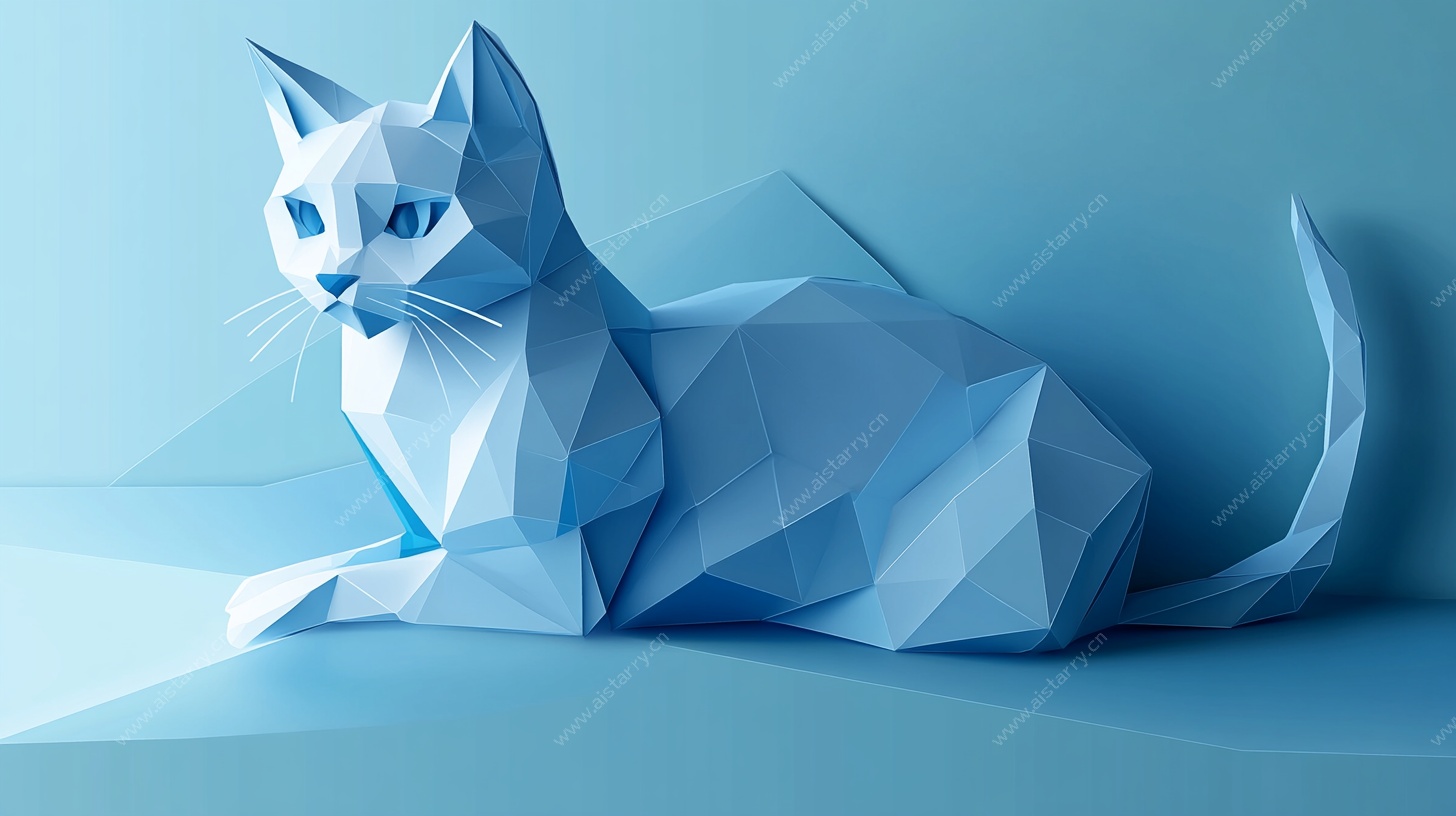 低多边形蓝色猫咪艺术图