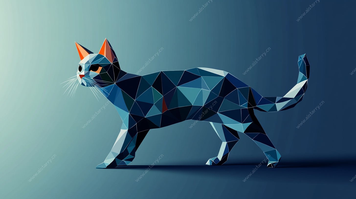 低多边形风格行走猫咪