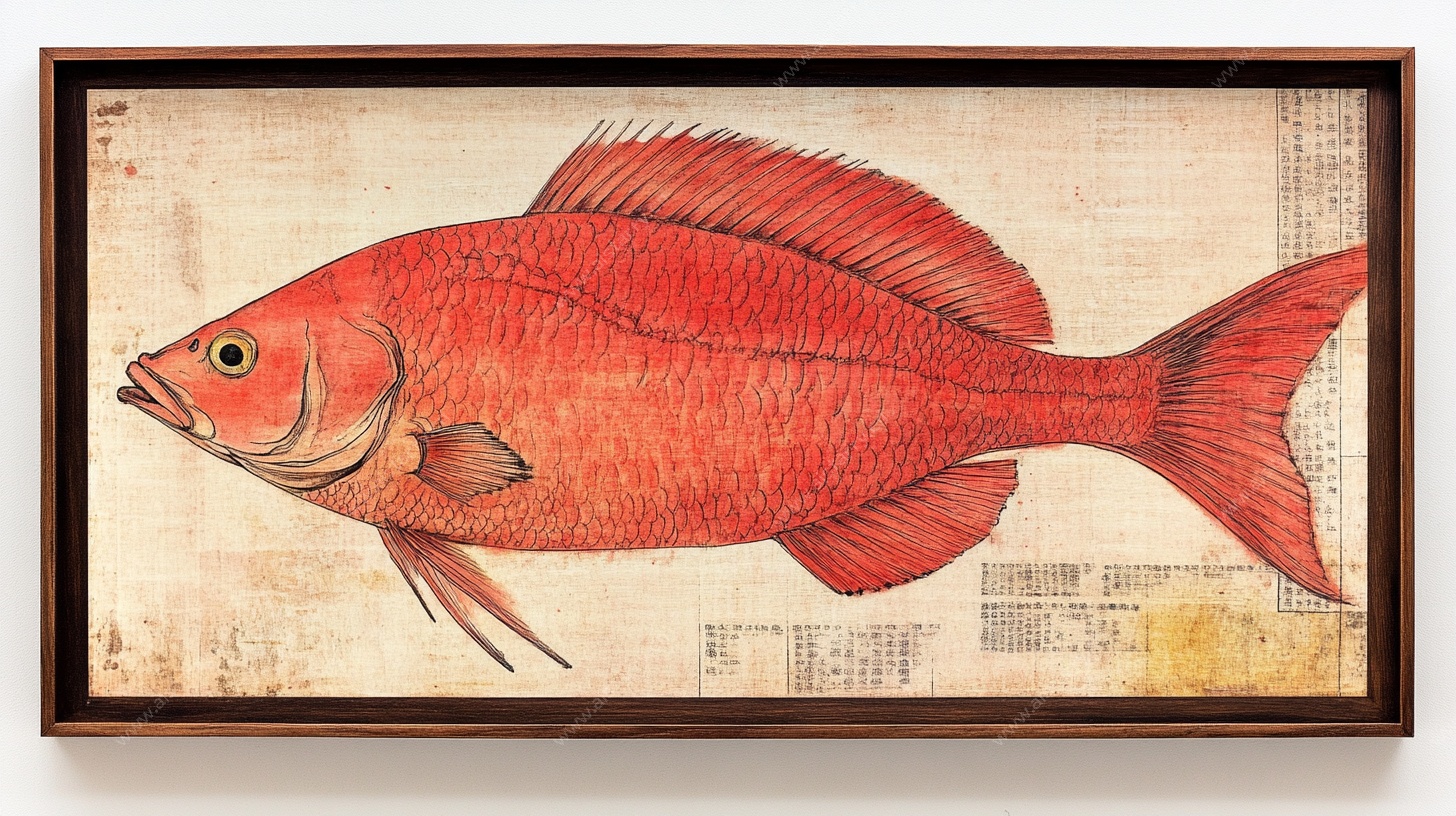 复古风红鱼装饰画